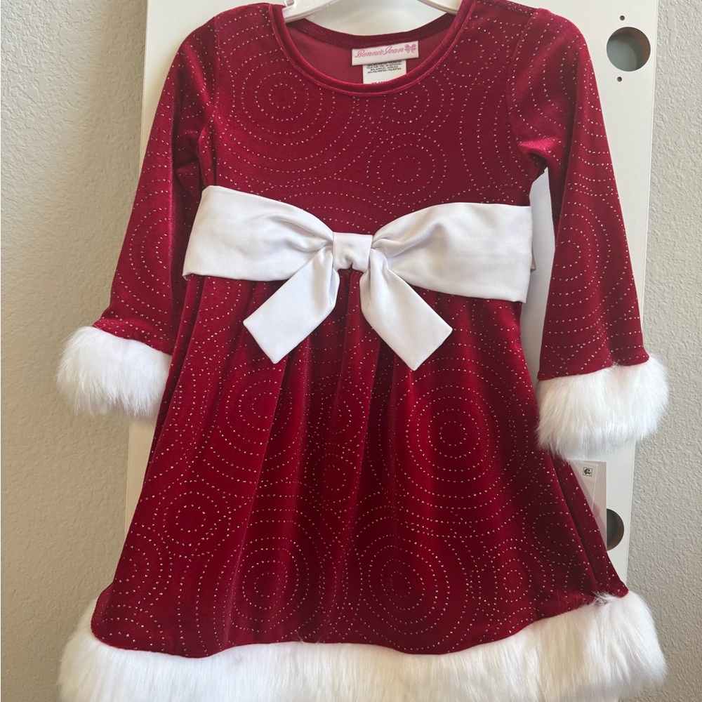 Bonnie Jean Little Girls Long-Sleeve Santa Swirley-Foiled Fit-And-Flare Dress